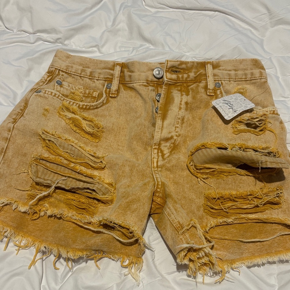 Distressed Tan /orange Denim Shorts